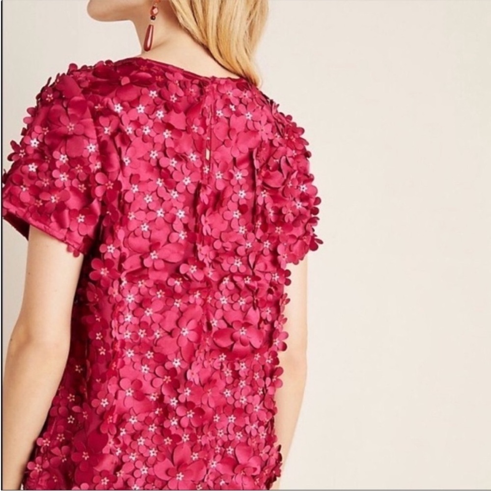 Anthropologie Floral Embellished Pink Top (Varun Bahl) View 2